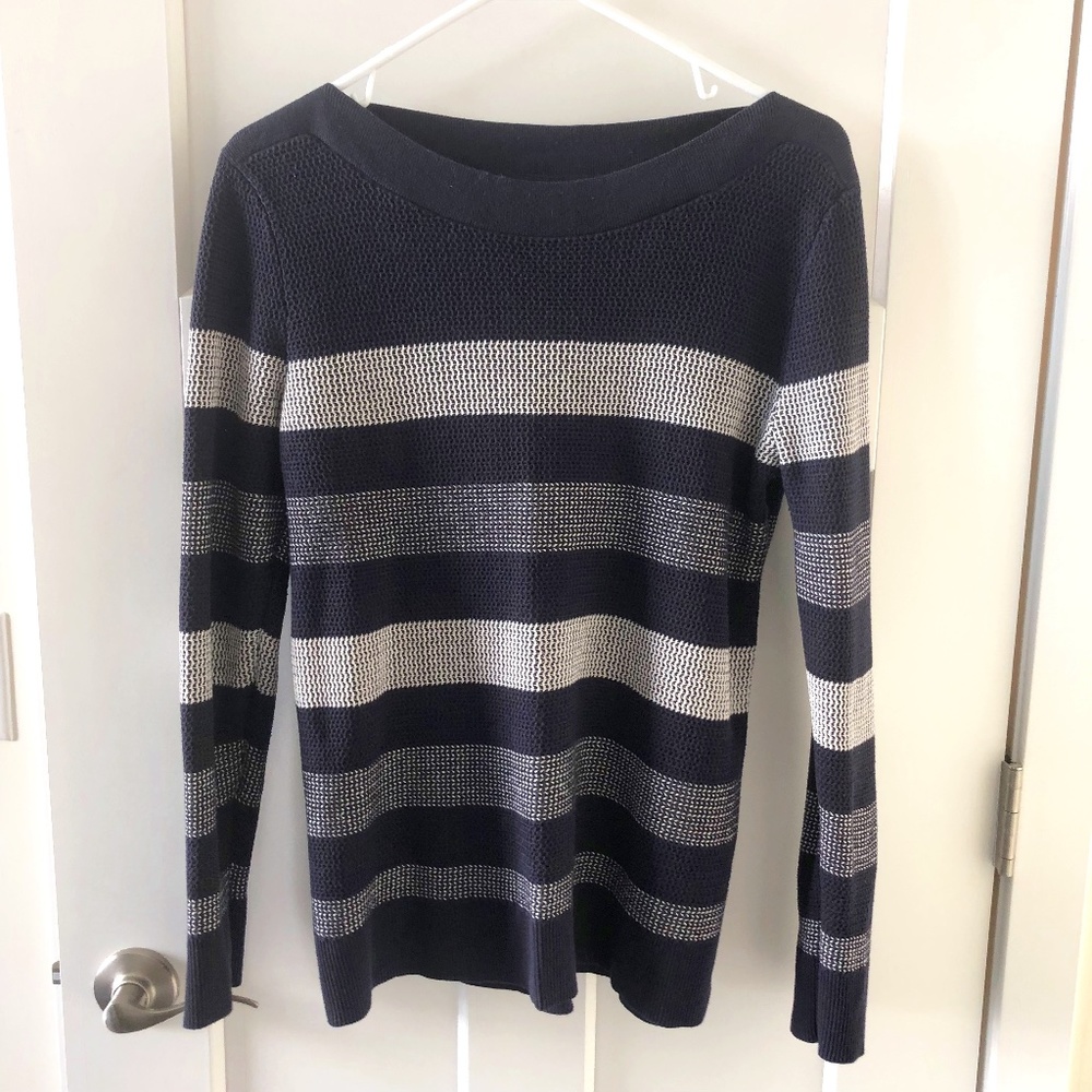 Market & Spruce Navy Striped Sweater (Large)